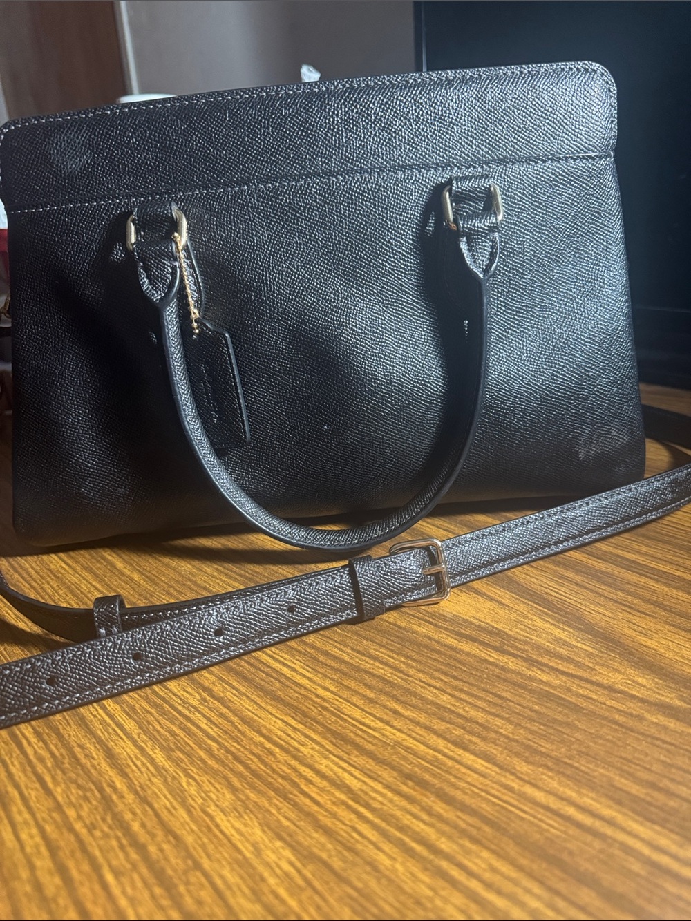 Coach Black Leather Tote with Gold Accents - Picture 4 of 7